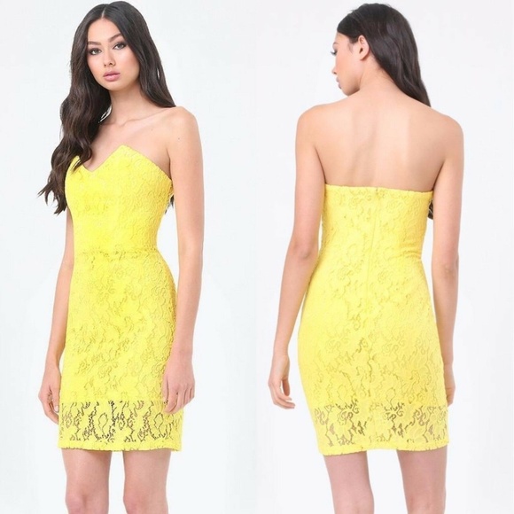 BEBE Midi lace yellow dress - Picture 1 of 3